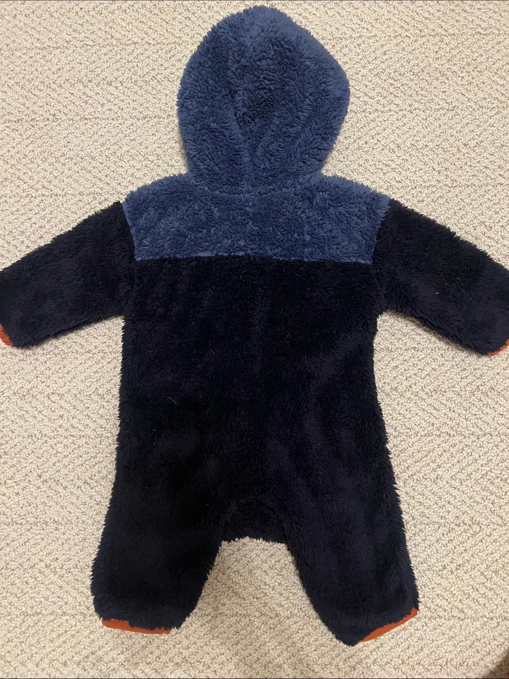 Old Navy Navy and Blue Plush Hooded Baby One-Piece with Orange Trim
